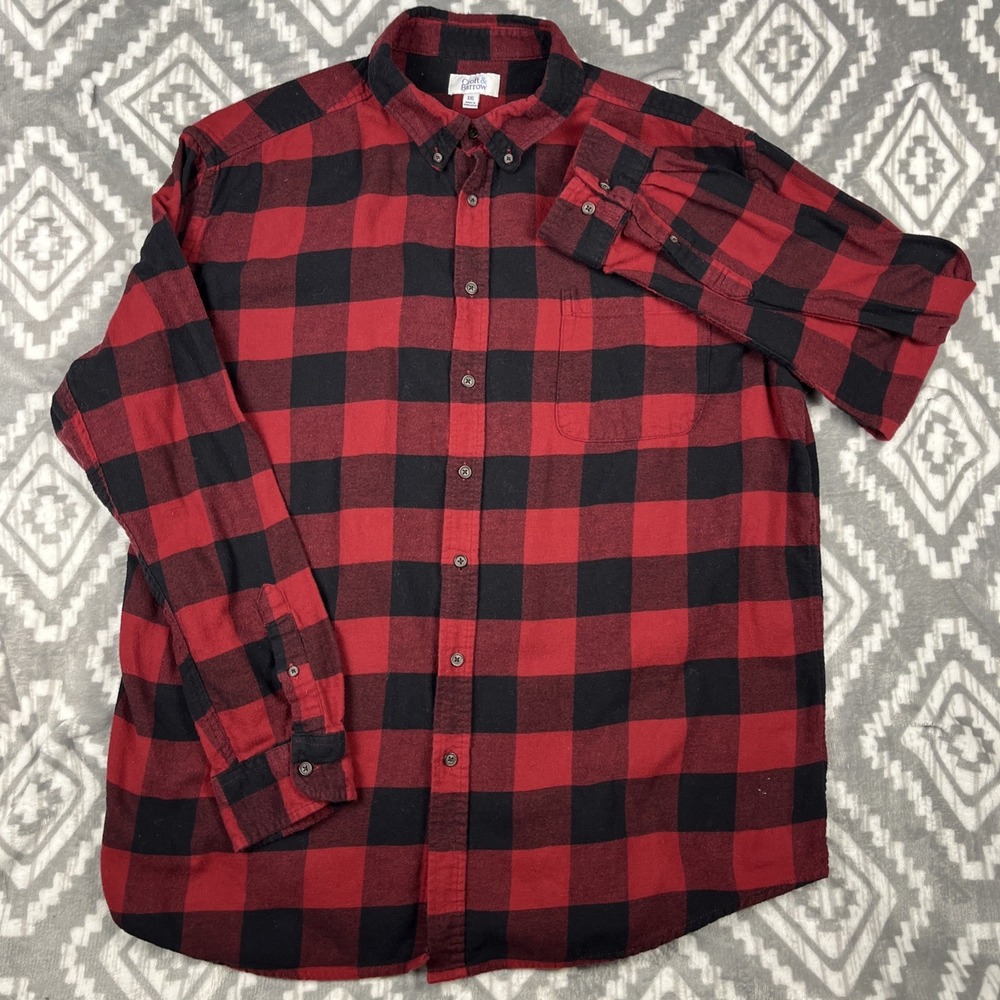 Croft & Barrow Shirt Men's XXL Red Flannel Buffalo Plaid‎ Button Lumberjack